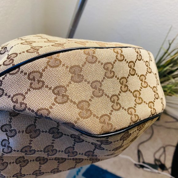 Gucci Monogram Hobo Shoulder Bag Canvas Gold HW - Picture 6 of 9